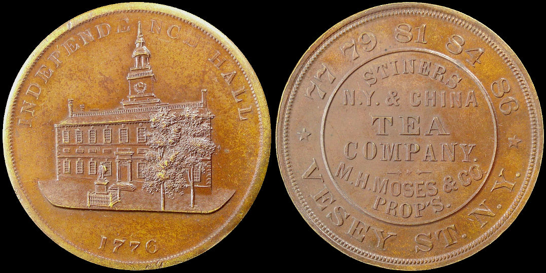 Stiners China Tea Company Independence Hall 1776 1876 medal